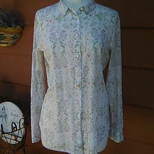 Closed Floral Button Down Shirt - White and Pink